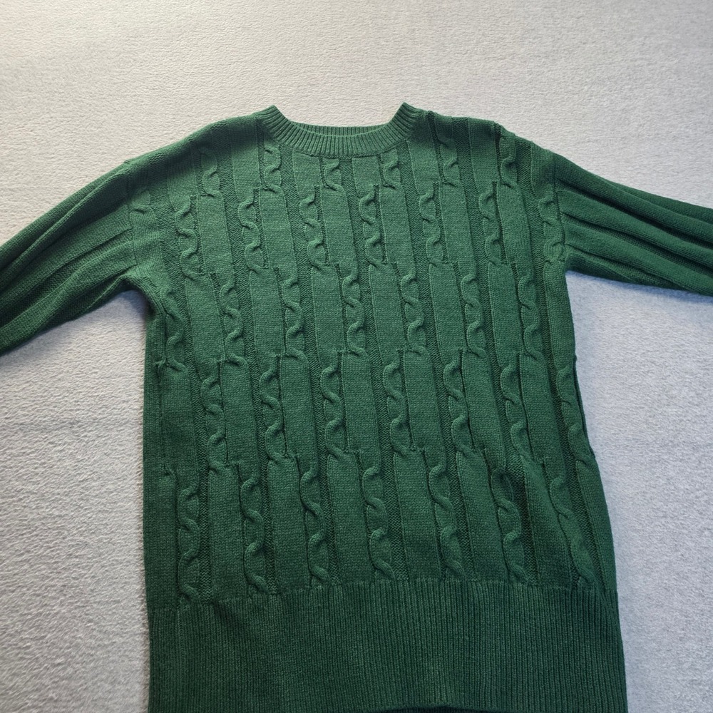 SO Goods For Life Mens Medium Green Cable Knit Sweater Crewneck Pullover